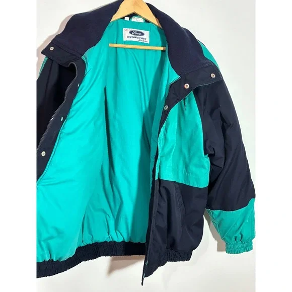 Vintage Ford Motorsport Sportswear Jacket Mens XL Teal Navy Blue Racing Bomber